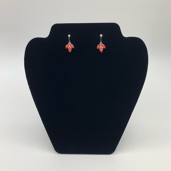 Ruby Red Triple Marquise Crystal Rhinestone Leaf Cluster Dangle Earrings - Picture 2 of 6